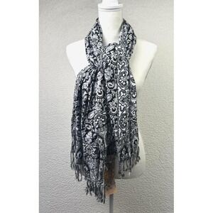 Gift From Jerusalem Scarf Womens One Size Black‎ White Paisley Cashmere Fringe